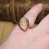 Raw Oregon Sunstone Crystal Ring Sz 7.5 in Hammered Copper