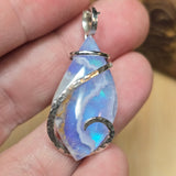 White Plume Agate Pendant – Sterling Silver + Rainbow Aurora Opal - Rock Your World 