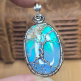 Plume Agate + Aurora Opal Spooky Tree of Life Pendant – Oxidized Sterling Silver
