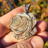 Purple Labradorite Rose Pendant - Sculpted Bloom in Antiqued Sterling