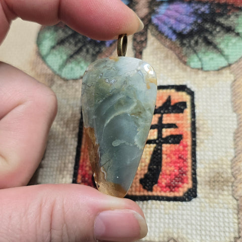Owyhee Jasper Pendant – Translucent Sage Green Teardrop