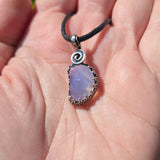 UV-Reactive Lavender Moon Quartz Pendant – 7ct Handmade in Antiqued Sterling Silver
