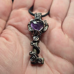 Amethyst Heart Key Pendant – Rose Cut Gem Wire Wrap Design