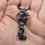 Amethyst Heart Key Pendant – Rose Cut Gem Wire Wrap Design