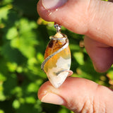 Golden Tube + Moss Carnelian Agate Pendant – Sterling Silver
