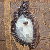 Plume Agate Pendant Heart Druzy Antiqued Copper Wire Wrapped