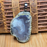 Lavender Gray Agate Slice Pendant - Minimal Steel Tone Bail