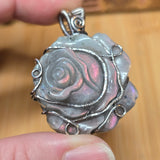 Purple Labradorite Rose Pendant - Sculpted Bloom in Antiqued Sterling