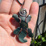 Lizard Green Moss Agate Carving Pendant in Copper