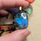 Blue Flash Labradorite Pillow Pendant – Soft Square Glow