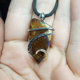 Australian Boulder Opal Pendant in Sterling Silver - Large Abstract