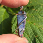 Boulder Opal Pendant Rainbow Fire - Hammered Sterling Silver