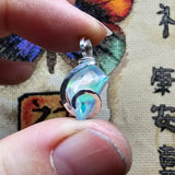 Rose Cut Rainbow Aurora Opal Pendant In Hammered Sterling Silver with 20 Inch Chain