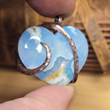 White Sky Plume Agate Heart Pendant – Recycled Copper