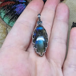 Rutilated Quartz on Labradorite in Antiqued Sterling Silver Pendant Necklace