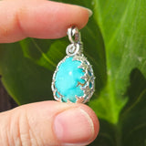 Turquoise Pendant Robin Egg Blue - Sterling Leaf Setting - Rock Your World 
