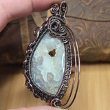 Plume Agate Pendant Heart Druzy Antiqued Copper Wire Wrapped