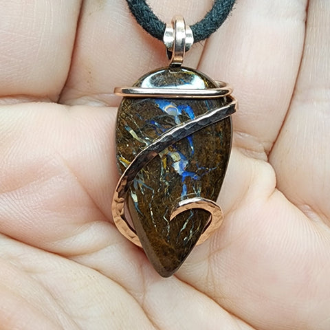 Australian Boulder Opal Pendant in Rose Gold Fill - Large Point