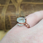 Aquamarine Crystal Ring sz 9 – Raw Termination in Forged Copper