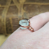 Aquamarine Crystal Ring sz 9 – Raw Termination in Forged Copper
