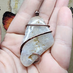 White Lacey Agate Pendant in Hammered Copper