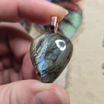 Labradorite Shield Pendant – Blue Fire & Rose Gold Flash