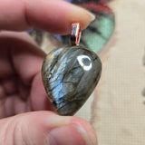 Labradorite Shield Pendant – Blue Fire & Rose Gold Flash