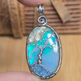 Plume Agate + Aurora Opal Spooky Tree of Life Pendant – Oxidized Sterling Silver
