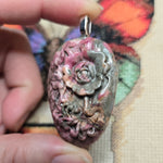Carved Rhodonite Rose Pendant – Floral Stone Necklace