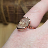 Raw Oregon Sunstone Crystal Ring Sz 7.5 in Copper
