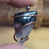 Purple Agate Pendant with Metallic Green Moss - Hammered Copper Necklace