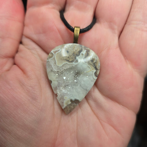 Quartz Geode Pendant – Rhyolite Matrix Pocket Sparkle
