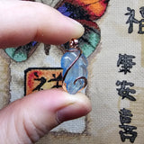 Carved Blue Aquamarine Leaf Wire Wrapped Pendant in 14kt Rose Gold Fill
