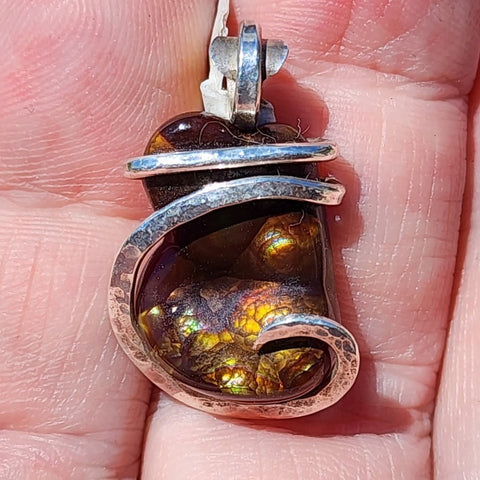 Rare AAA Mexican Fire Agate Gemstone Necklace in Hammered Sterling Silver