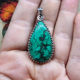 Malachite Plume Pendant in Antiqued Sterling Silver