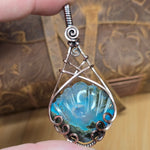 Moss Agate + Aurora Opal Triplet Shell Pendant – Carved Scallop in Antiqued Copper