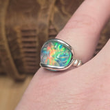 Aurora Opal Ring Size 9 – Sterling Silver Carved Doublet