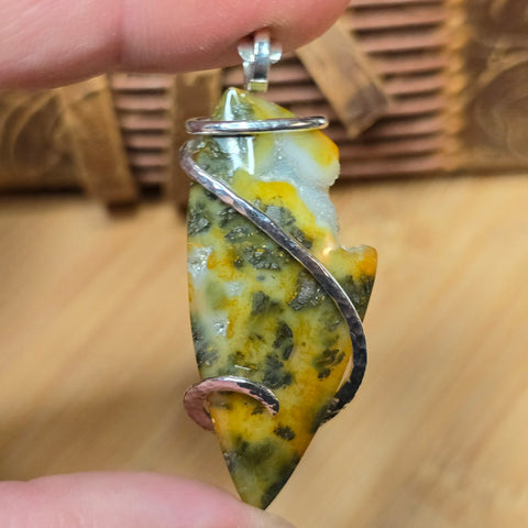 Marcasite in Yellow Agate Pendant – Sunlit Storm in Sterling Silver