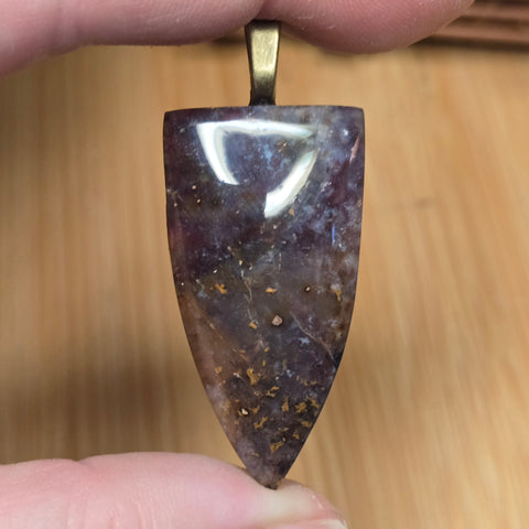 Moss Agate Pendant – Violet Dusk with Golden Inclusions Antique Brass Tone