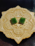 Bright Green Nephrite Jade Tile Flat Cabochon Pair #1 AAA Grade 14x12mm