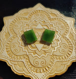 Bright Green Nephrite Jade Tile Flat Cabochon Pair #1 AAA Grade 14x12mm