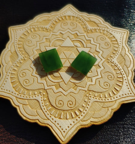Bright Green Nephrite Jade Tile Flat Cabochon Pair #2 AAA Grade 14x12mm