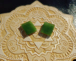 Bright Green Nephrite Jade Tile Flat Cabochon Pair #3 AAA Grade 14x12mm