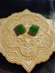 Bright Green Nephrite Jade Tile Flat Cabochon Pair #3 AAA Grade 14x12mm