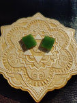 Bright Green Nephrite Jade Tile Flat Cabochon Pair #4 AAA Grade 14x12mm