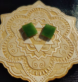 Bright Green Nephrite Jade Tile Flat Cabochon Pair #4 AAA Grade 14x12mm