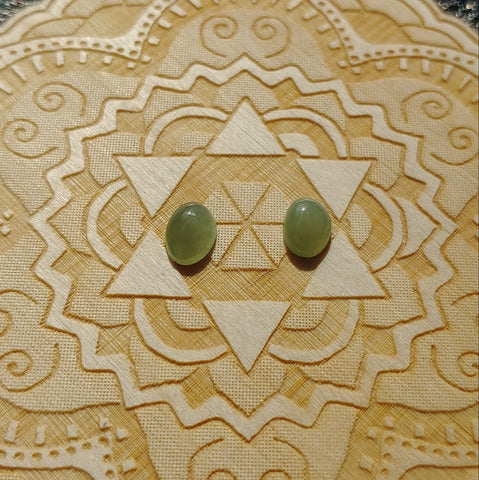 Blue Green Nephrite Jade Oval Cabochon Pair 8x6mm AAA Grade