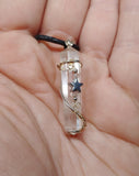 Quartz Crystal Pendant Necklace with Hematite and Rose Quartz in Sterling Silver and 14kt Yellow Gold Fill