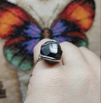 Large Garnet Crystal Ring in Sterling Silver Sz 7.25