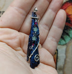 Aura Kyanite Crystal Pendant Sterling Silver with Ruby Accents and Hematite Chrysoprase Stars